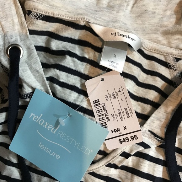 CJ Banks gray & black striped 3/4 sleeve hooded to - Picture 4 of 5